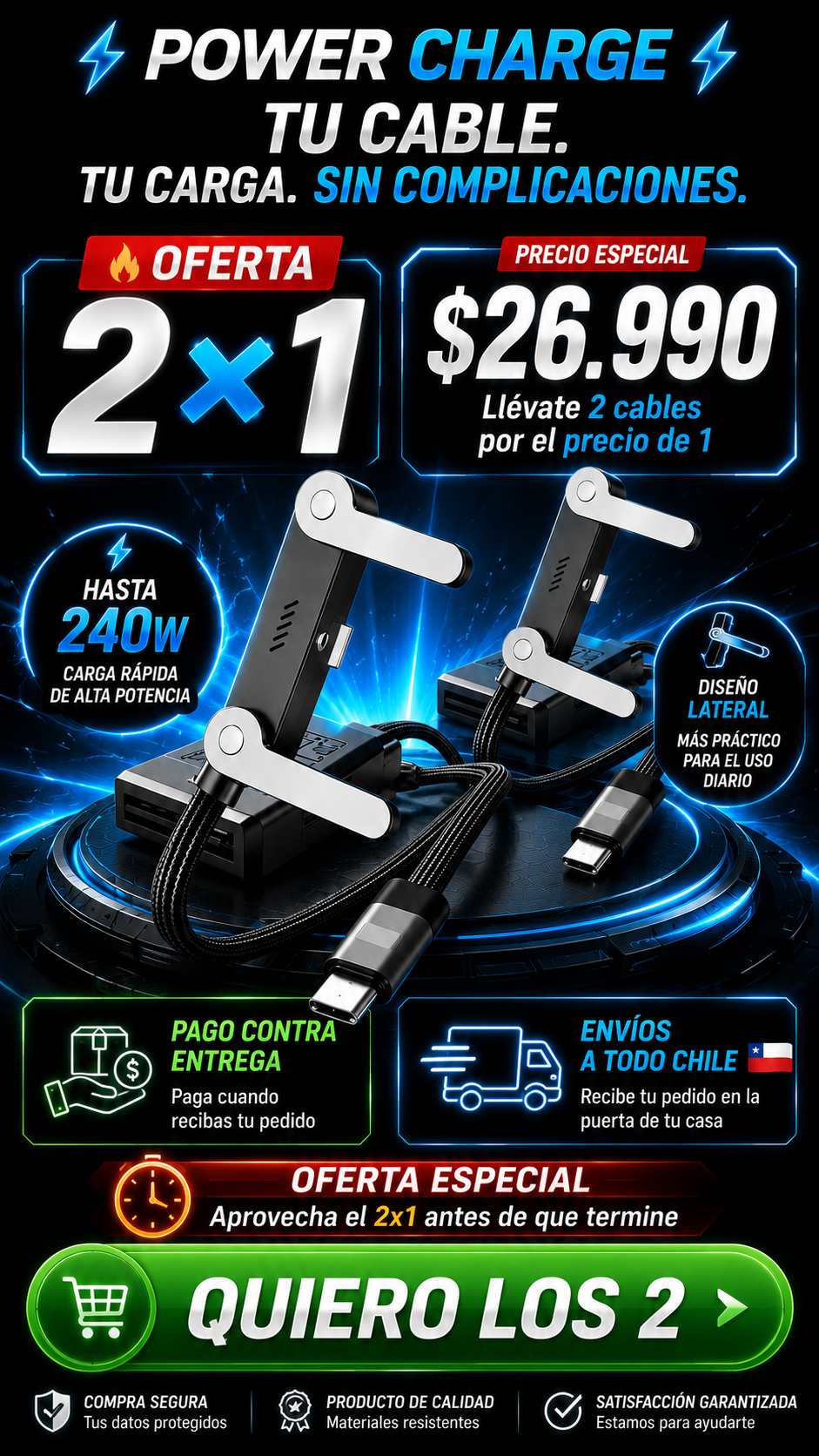 PowerCharge™  | CABLE CARGA RAPIDA 2 EN 1 PREMIUM