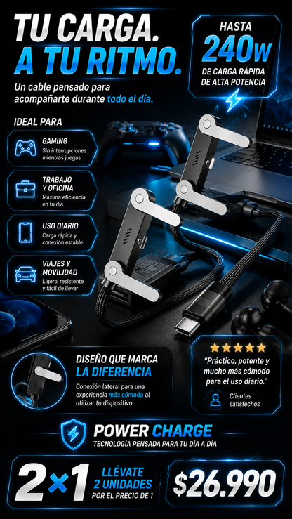 PowerCharge™  | CABLE CARGA RAPIDA 2 EN 1 PREMIUM