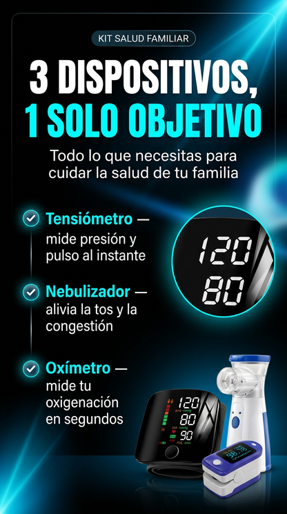 Kit Tensiómetro + Nebulizador + Oxímetro